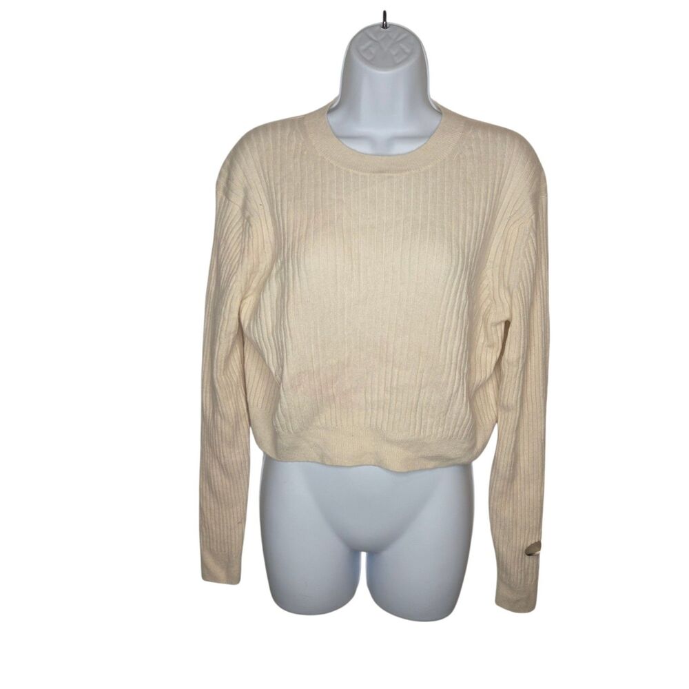NAKED CASHMERE Ivory Ribbed Crewneck Crop Sweater Size S 100% Cashmere